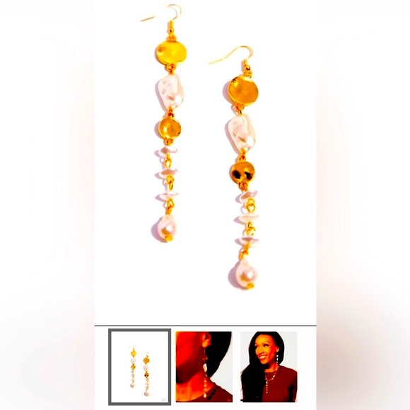 💥💎LONG & GORGEOUS❗️ PAPARAZZI “COSMOPOLITAN CHIC” GOLD / WHITE EARRINGS❗️ - Picture 3 of 3